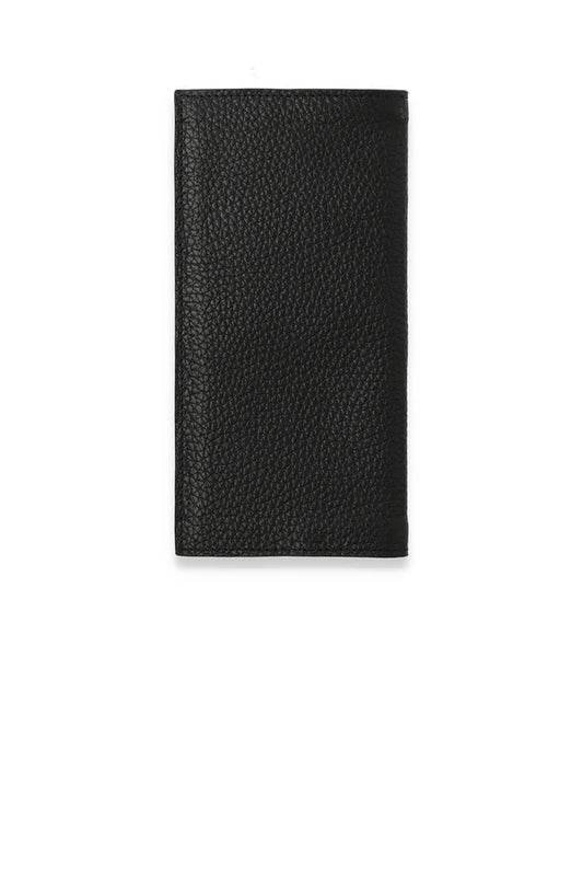 Classic Textured Pebble-Grain Leather Long Vertical Billfold Wallet (Onyx Black)