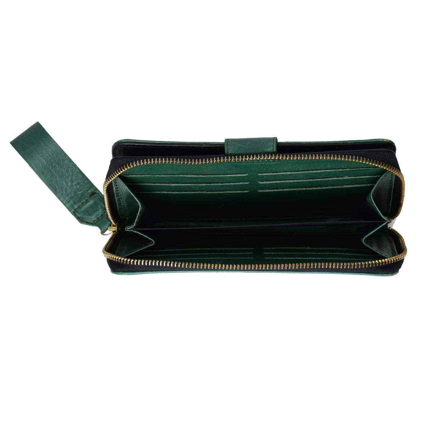 GULPOSH Executive Leather Zip-Around Clutch & Wristlet (Emerald Edition)
