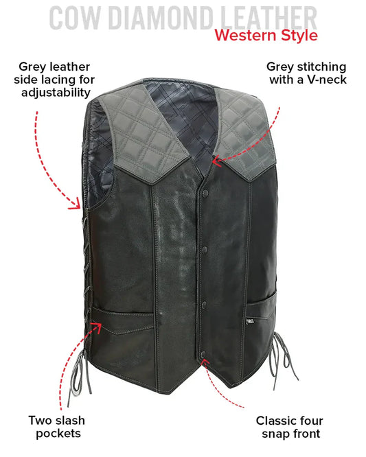 Side-Lace Leather Vest (Two-Tone Grey Diamond Edition).