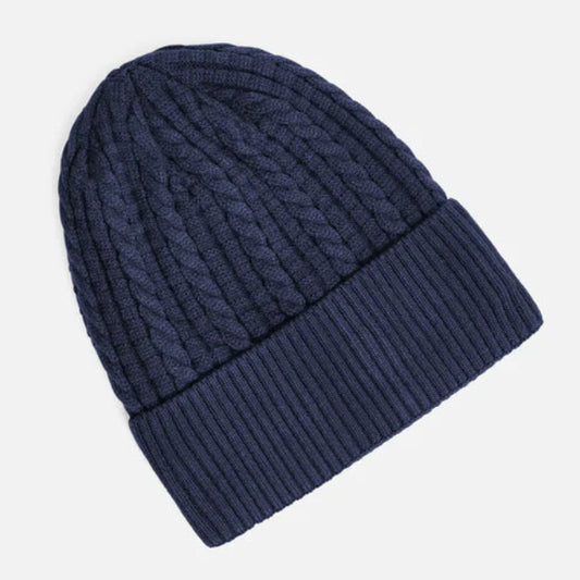 Classic Cable Knit Cuffed Beanie (Navy)