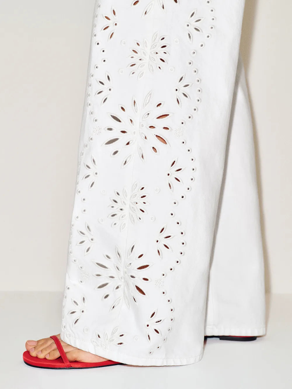Gulposh Luxe "Isla Eyelet" Wide-Leg Denim Trousers