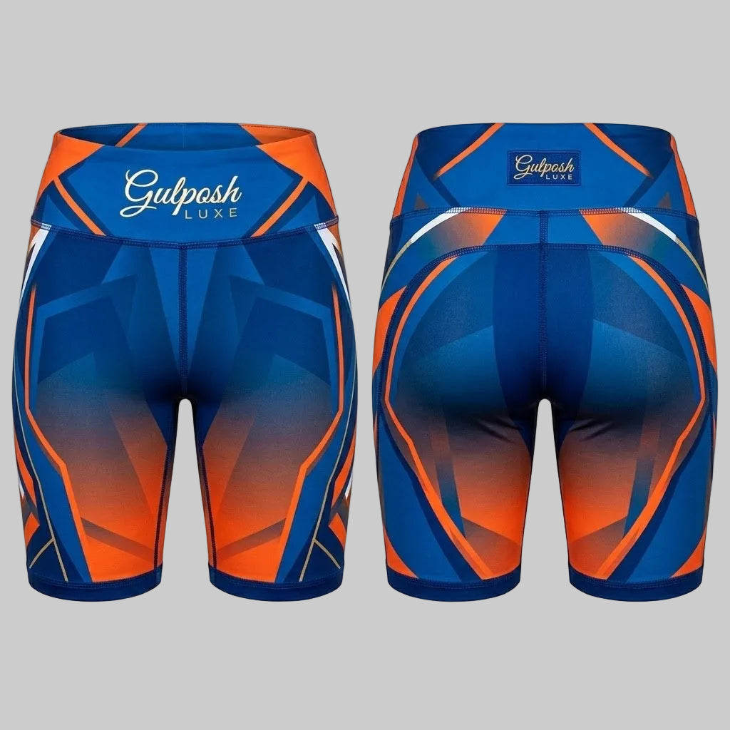 Gulposh Luxe Apex Geometric Sublimated Shorts (Cobalt & Sunset Orange Edition)