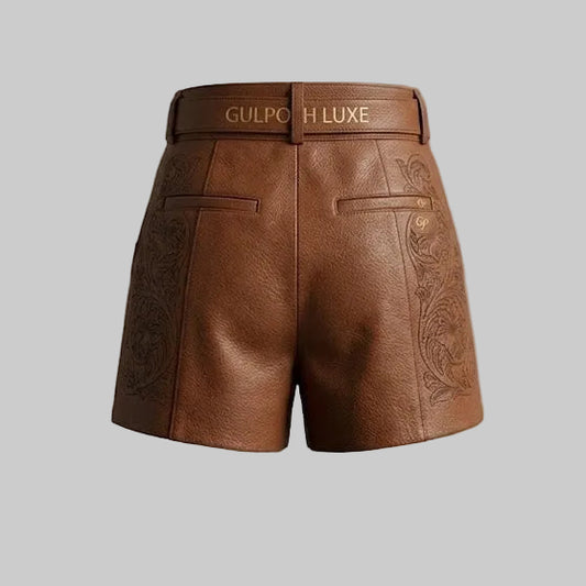 Gulposh Luxe "Cottage Crafted" Tooled Leather Shorts
