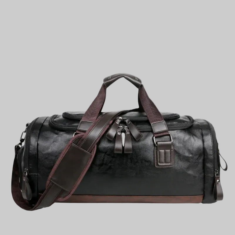 Leather Travel & Gym Duffel Bag (with Separate Shoe Compartment)