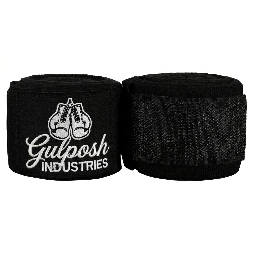 Gulposh Industries Pro-Fighter Boxing Hand Wraps (Stealth Black Script Edition)