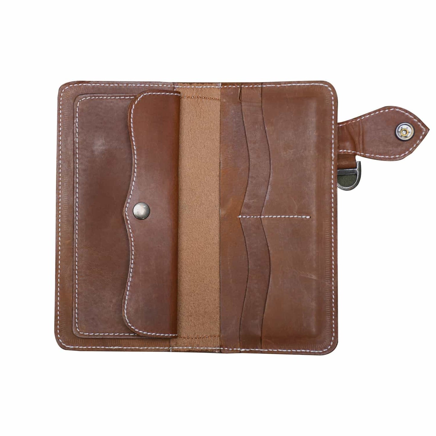 Vintage Two-Tone Western Biker Long Wallet with Natural Leather Trim