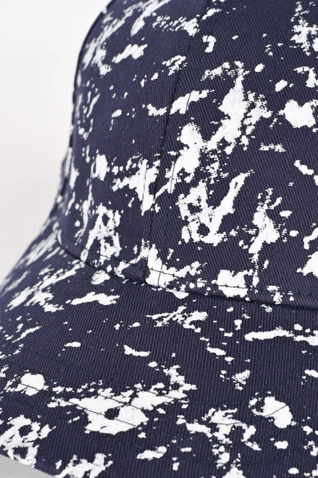 Navy and White Marble/Splash Print Baseball Cap.