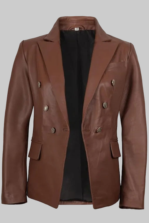 Premium Men's Double-Breasted Leather Blazer