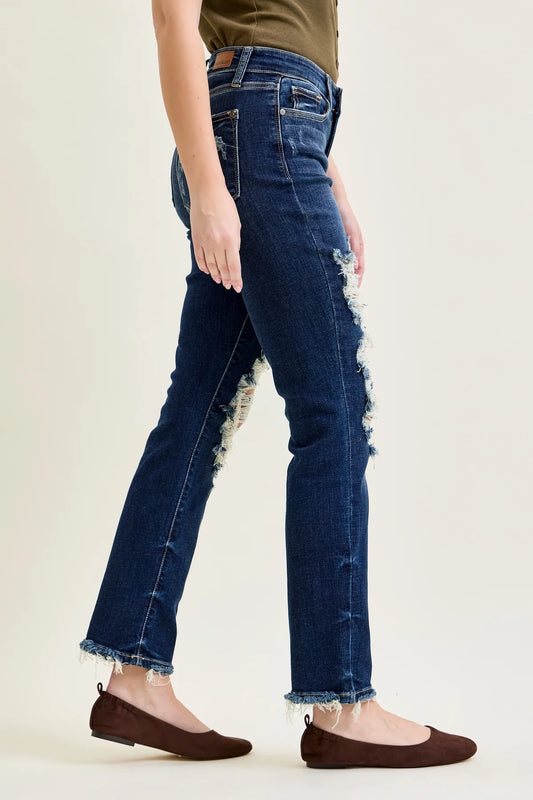 Gulposh Luxe "New Heritage" Shredded Straight-Leg Jeans