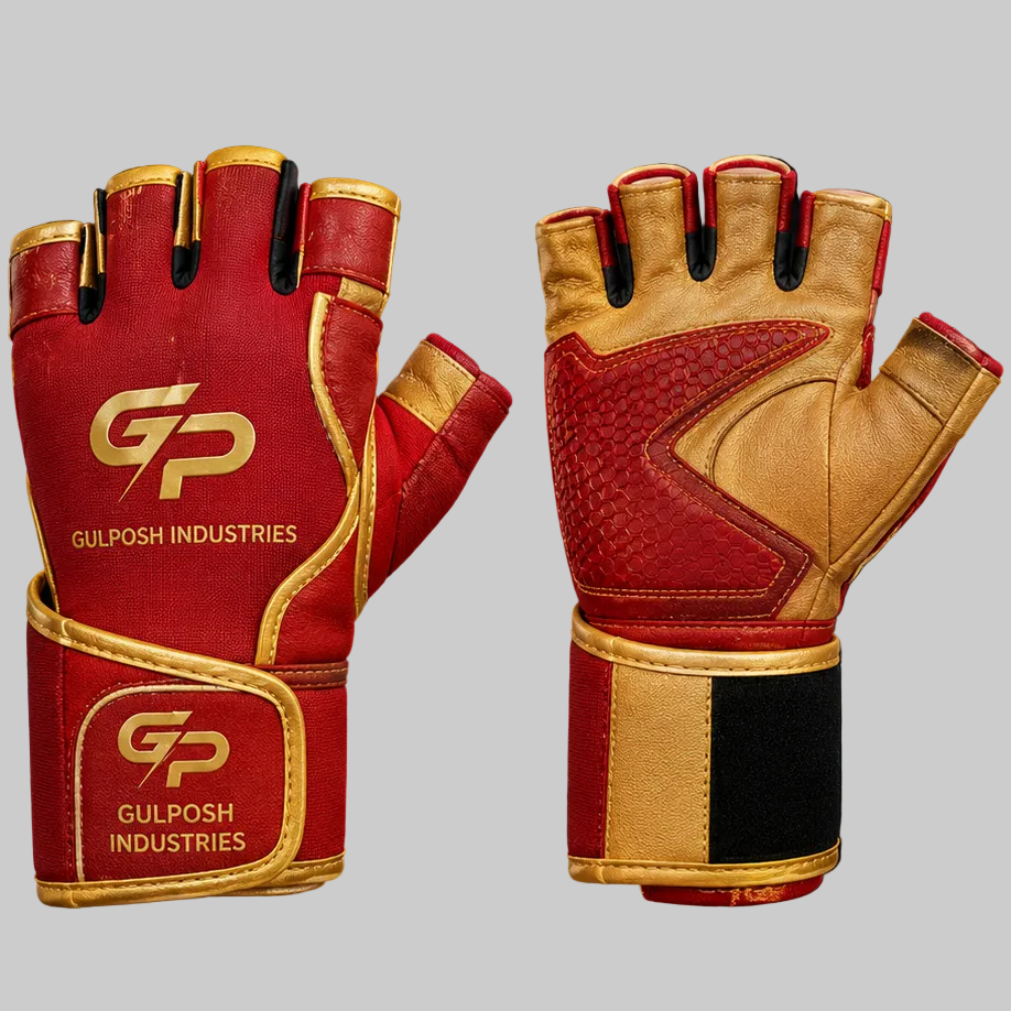 GP Elite Pro Long Velcro Gym Gloves – Red & Gold Edition