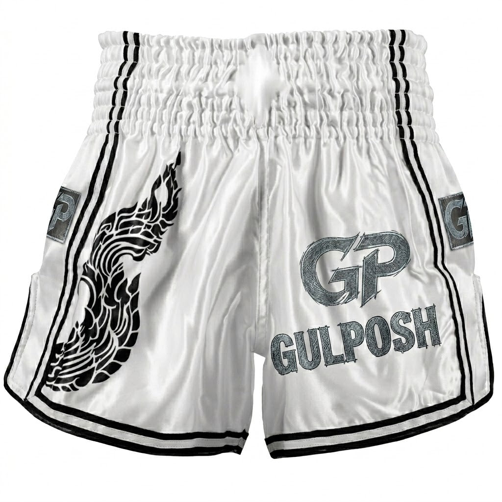 Gulposh Apex Naga Muay Thai Shorts (White/Black Edition)