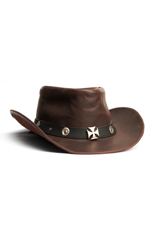 Iron Cross Western Leather Cowboy Hat