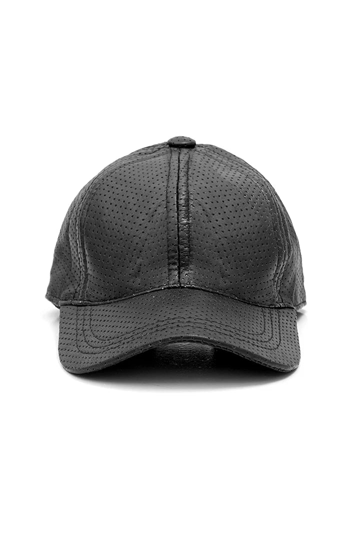 Gulposh Heritage Perforated Leather Baseball Cap (Charcoal Black Edition)