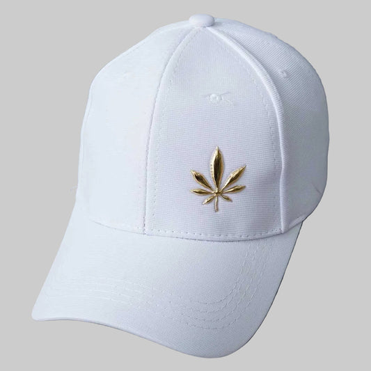 Metallic Leaf Embellished Cap (White)