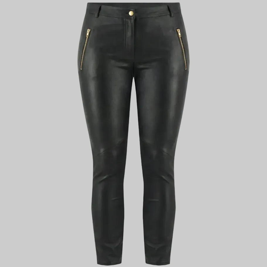 Gulposh Luxe "Lucille" Moto-Zip Skinny Leather Trousers