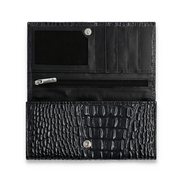 Crocodile-Embossed Long Clutch Wallet.