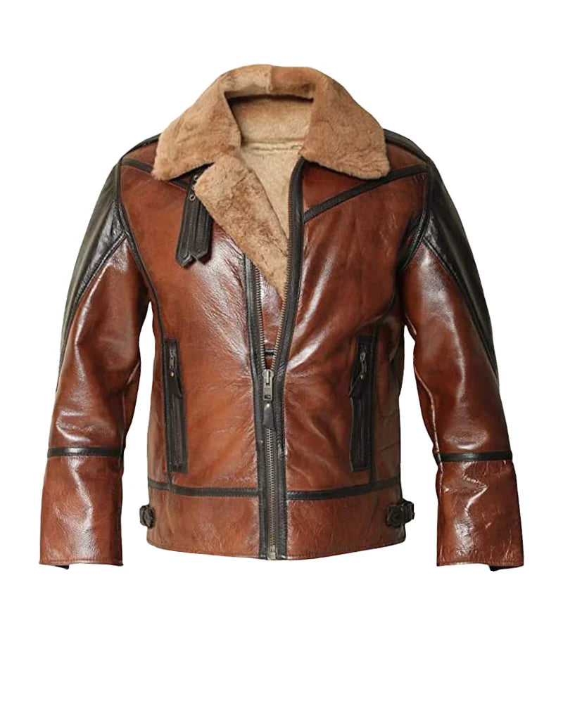 B3 Bomber Aviator Distressed Leather Jacket.