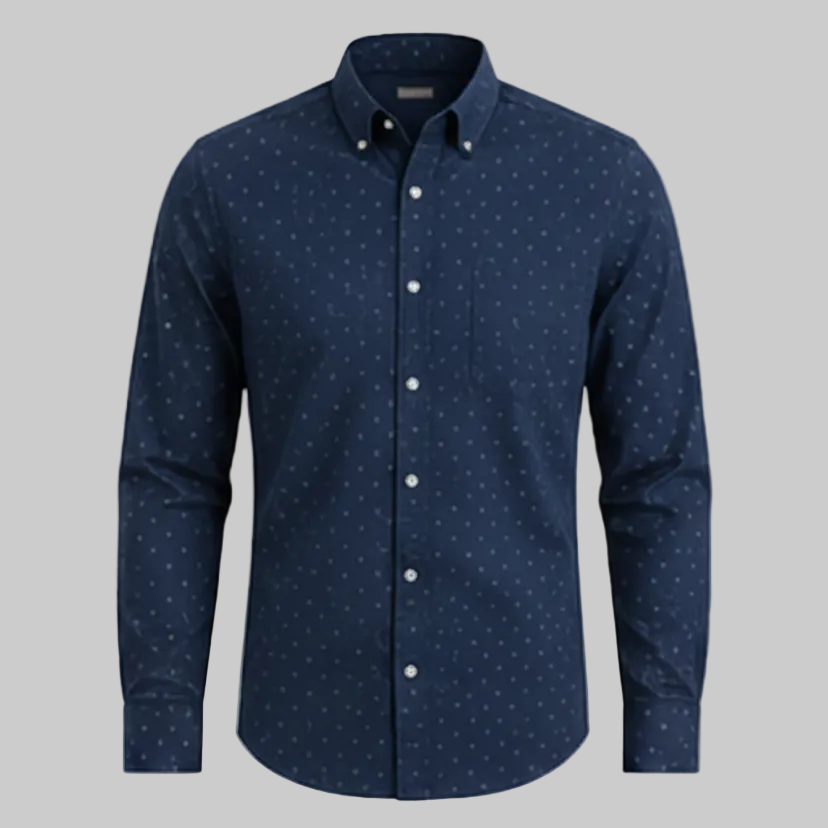 Men’s Navy Blue Polka Dot / Micro-Print Printed Casual Shirt