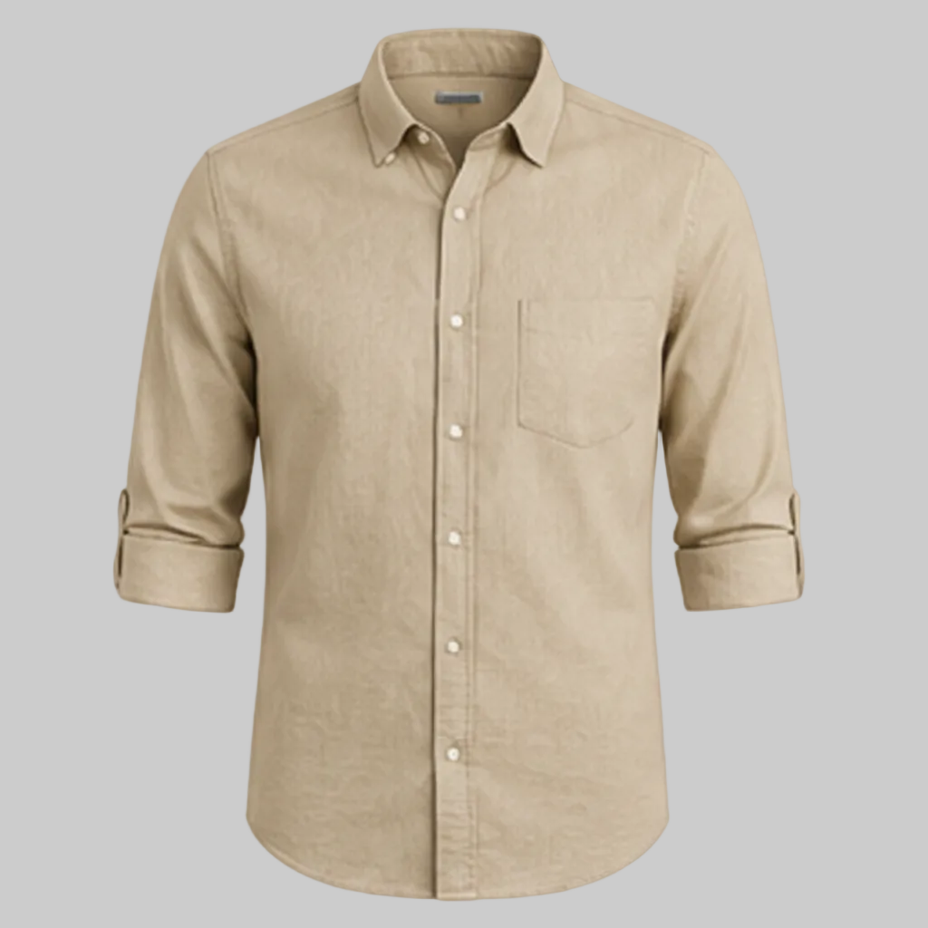 Men’s Beige / Khaki Linen Blend Roll-Up Sleeve Shirt