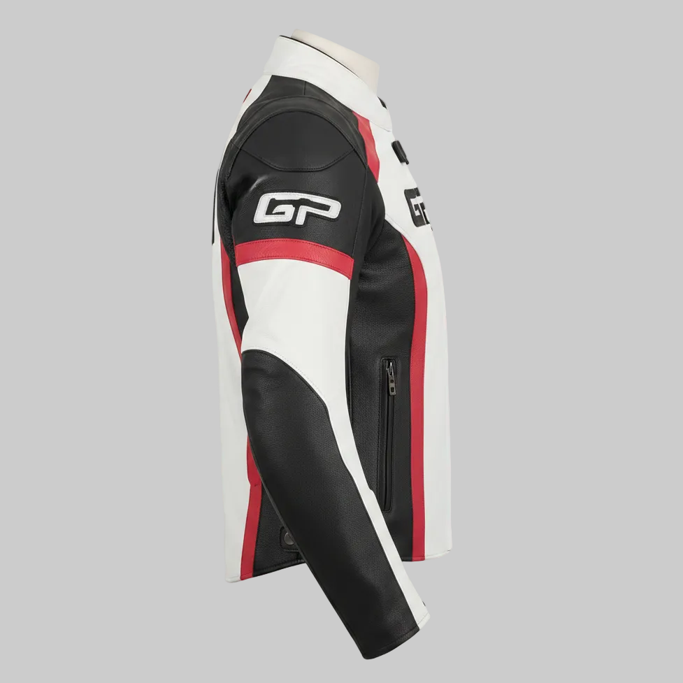 SPIDI GP Leather Jacket (White / Black / Red colorway)