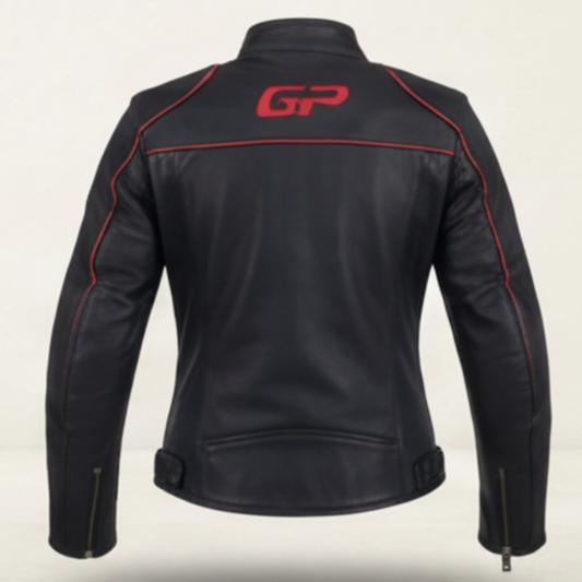 SPIDI GP Leather Jacket (Black / Red Piping)