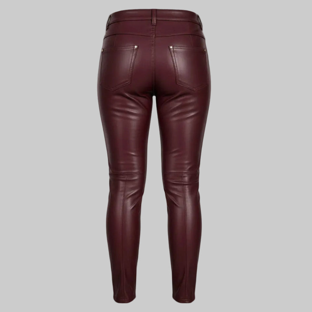 GP Women's High-Waisted Zippered Maroon Leather Pants