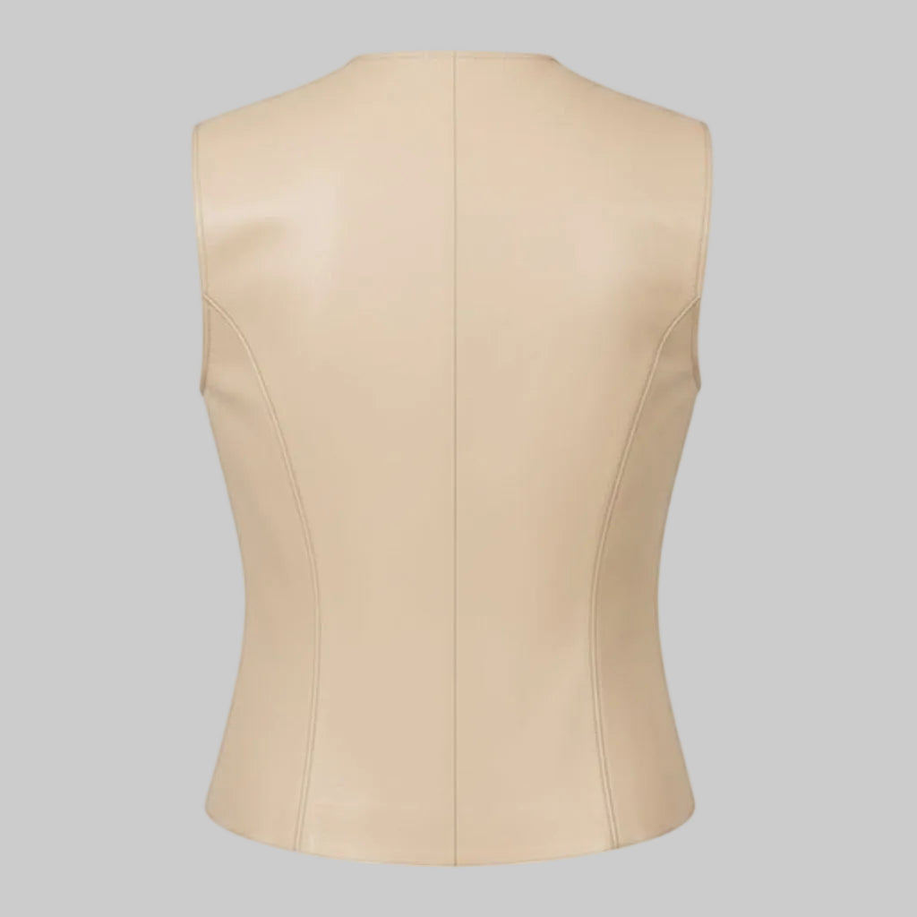 Women's Floral Appliqué Leather Vest (Beige / Cream)