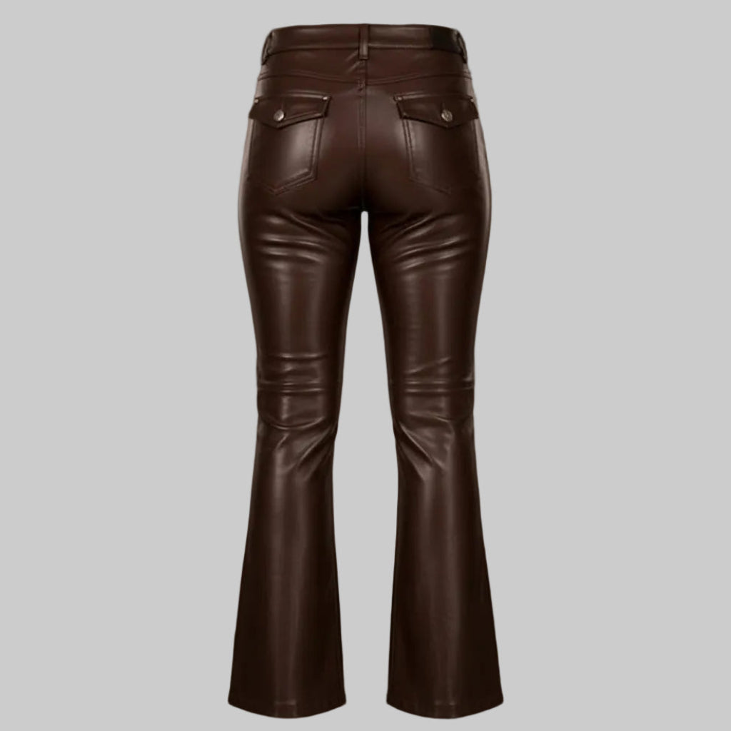 GP Women's High-Waisted Flare Brown Leather Pants
