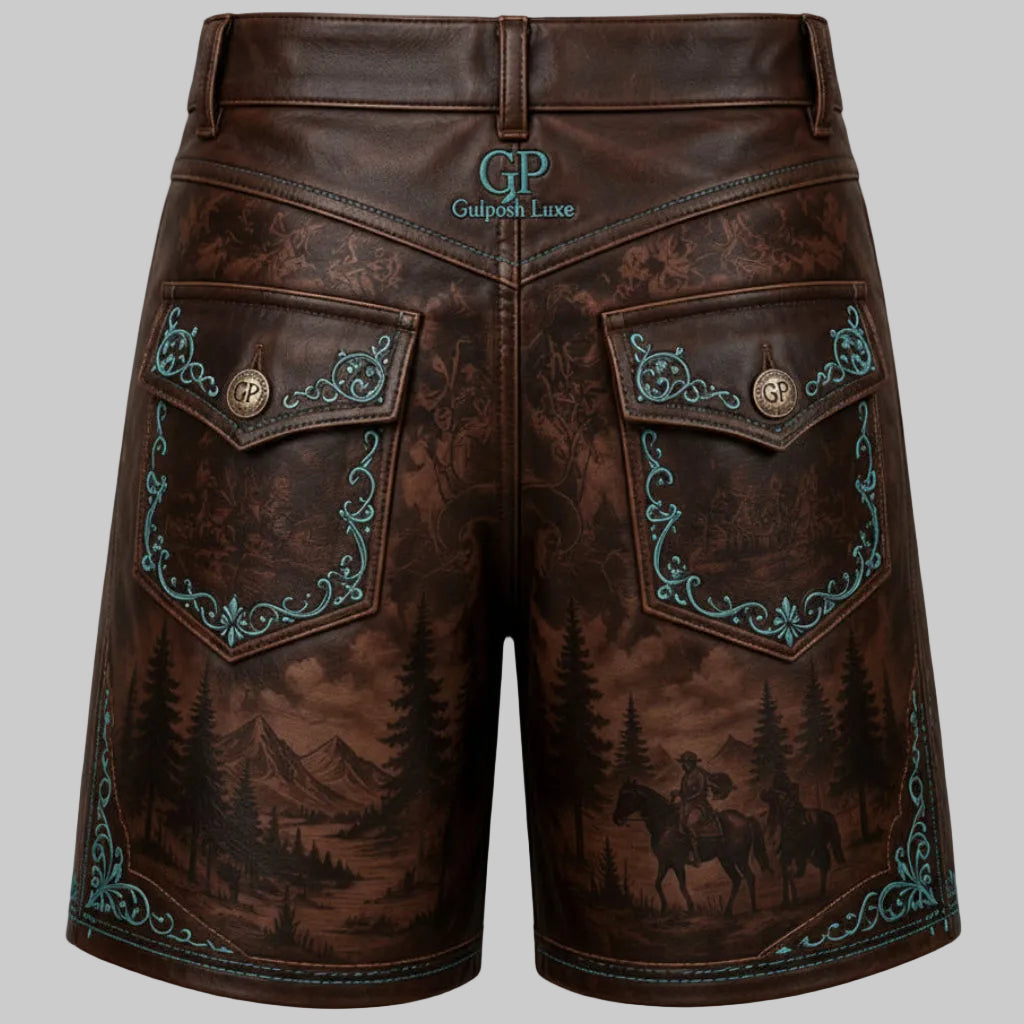 Custom Vintage Brown Embossed Leather Shorts
