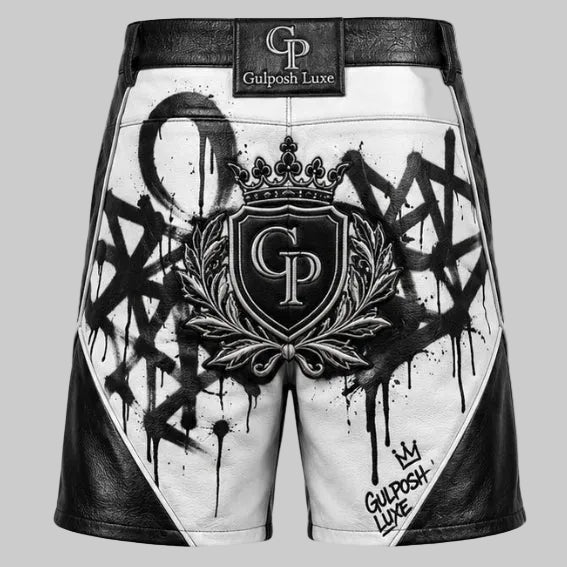 Gulposh Luxe Custom Graffiti Leather Shorts