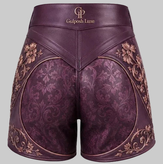 Gulposh Luxe Vintage Damask Leather Shorts