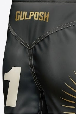 Gulposh Spartan Edition Pro MMA / Kickboxing Shorts (Stealth Black & Gold).