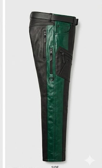 Vanguard Asymmetric Two-Tone Lambskin Moto Pants