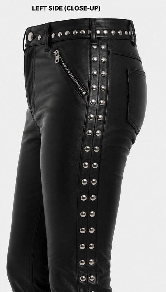 Women's Dual-Row Studded Faux Leather Flare Pants