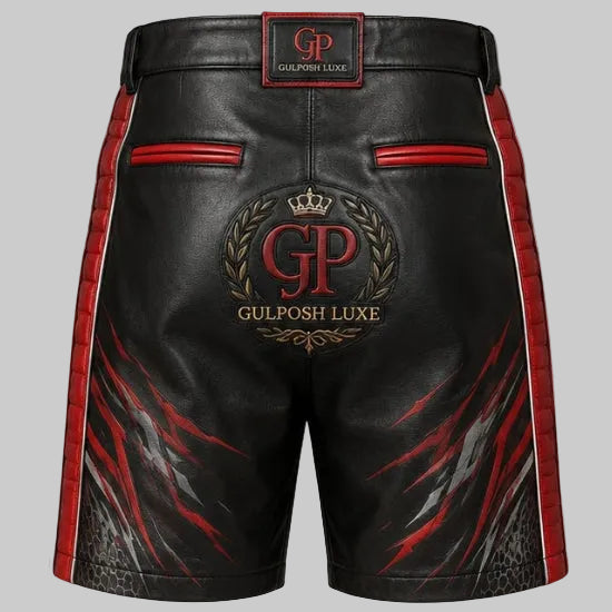 Gulposh Luxe "Apex" Moto Leather Shorts (Black/Red)