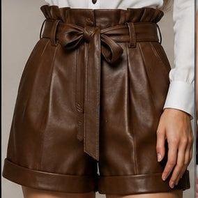 Gulposh Industries Bow-Tied Paperbag Leather Shorts