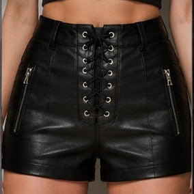 Gulposh Industries Lace-Up High-Waisted Leather Shorts