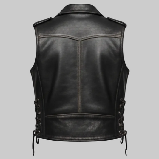 Men's Classic belted Leather Motorcycle Vest (Brando Style)