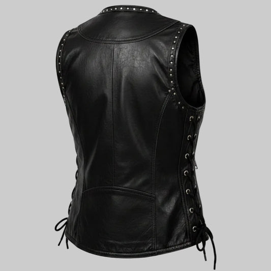 Gulposh Women's Studded Side-Lace Leather Biker Vest