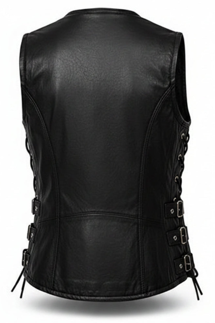 Gulposh Women's Side-Buckle & Lace Leather Biker Vest