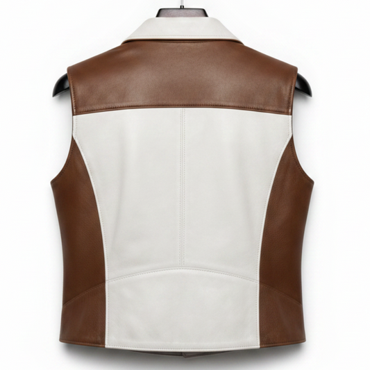 Men's Two-Tone Colorblock Leather Biker Vest