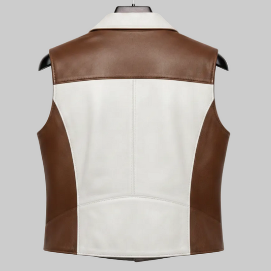 Men's Two-Tone Colorblock Leather Biker Vest