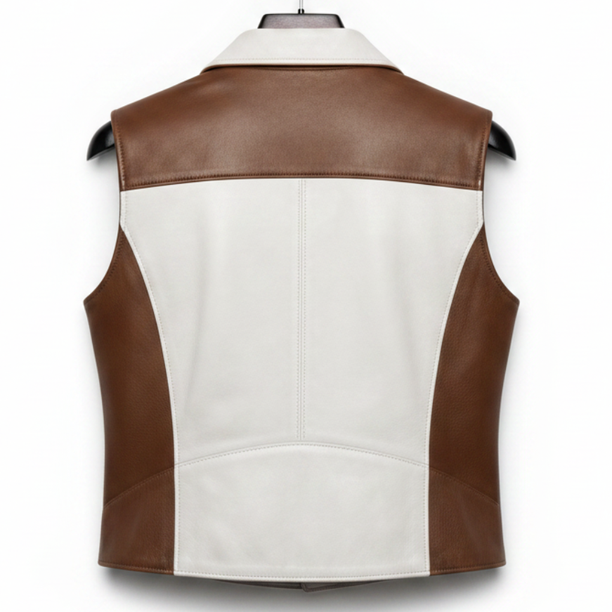 Men's Two-Tone Colorblock Leather Biker Vest