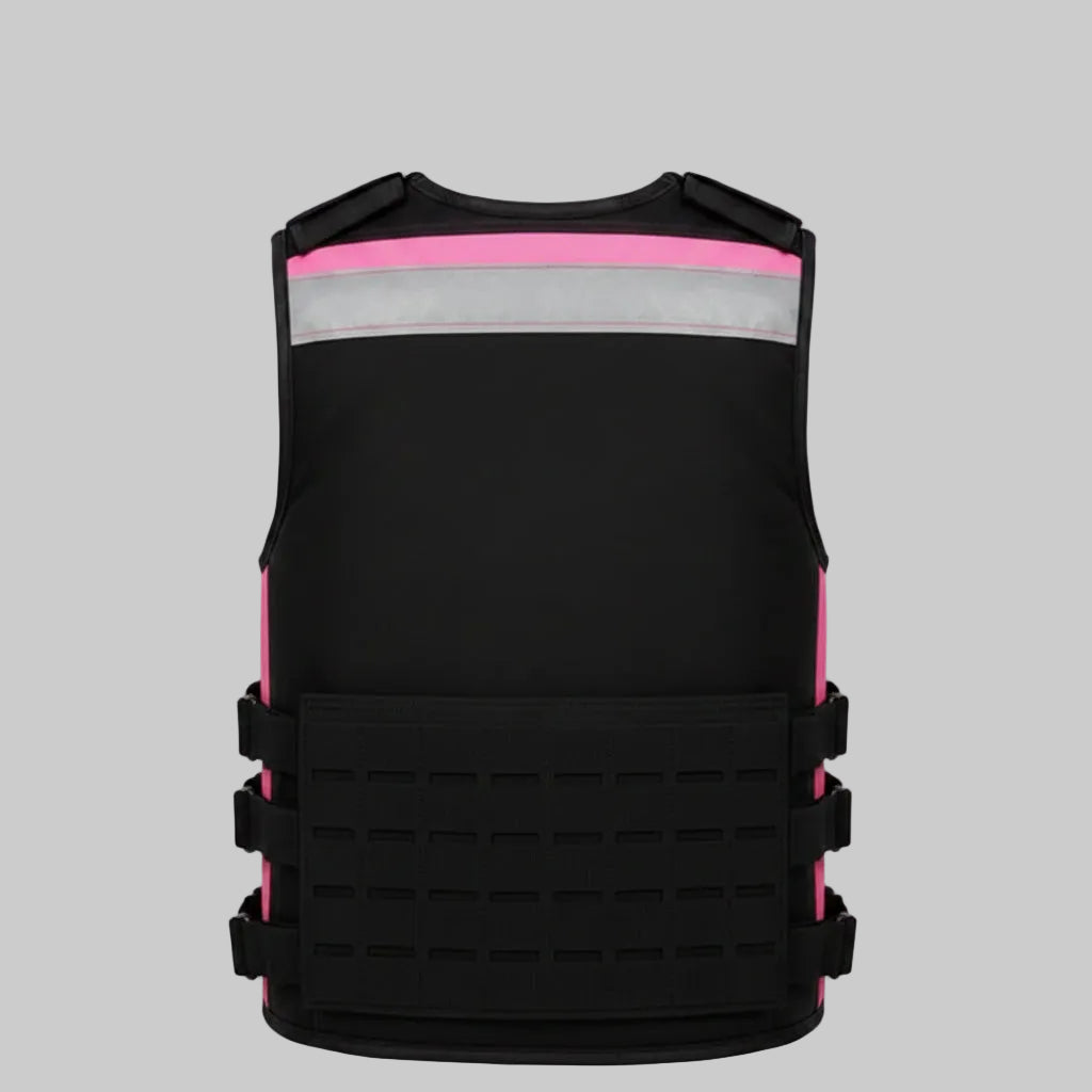 Gulposh Women's Hi-Vis Reflective Multi-Pocket Tactical Vest (Black & Pink)