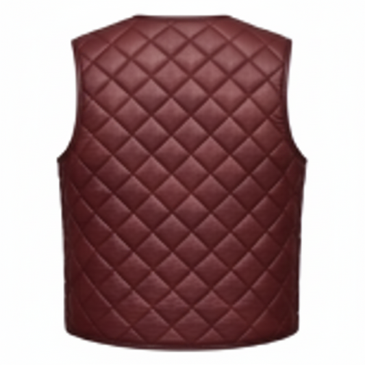 Men's Diamond-Quilted Leather Vest (V-Neck Snap-Button Waistcoat)
