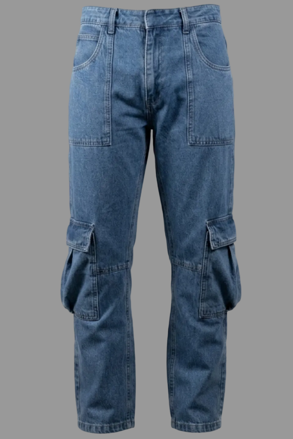 Gulposh Luxe Heritage Utility Denim Trousers Mid Blue