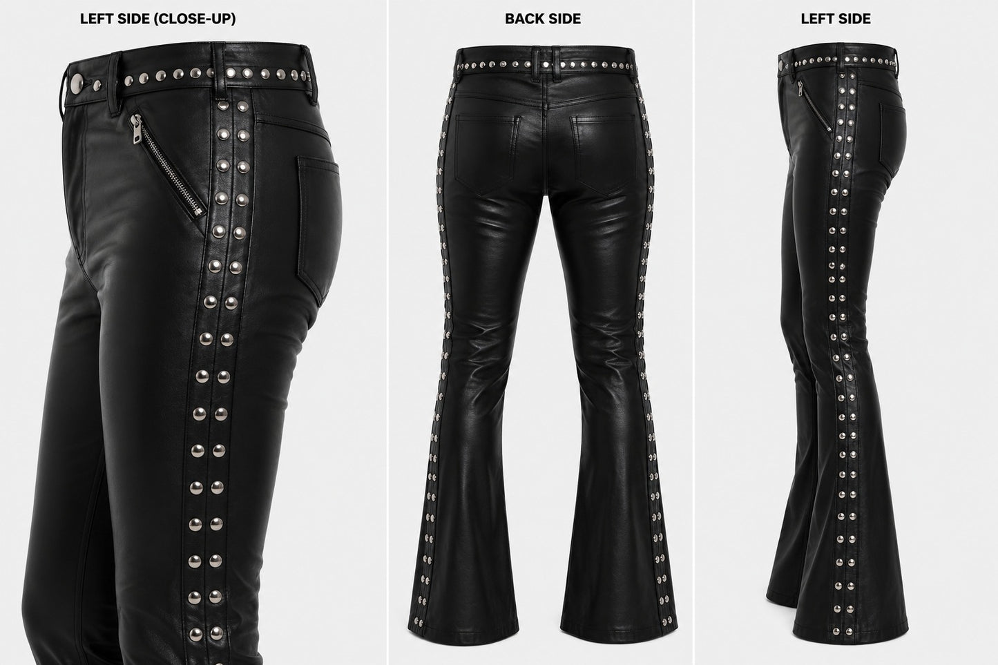 Women's Dual-Row Studded Faux Leather Flare Pants