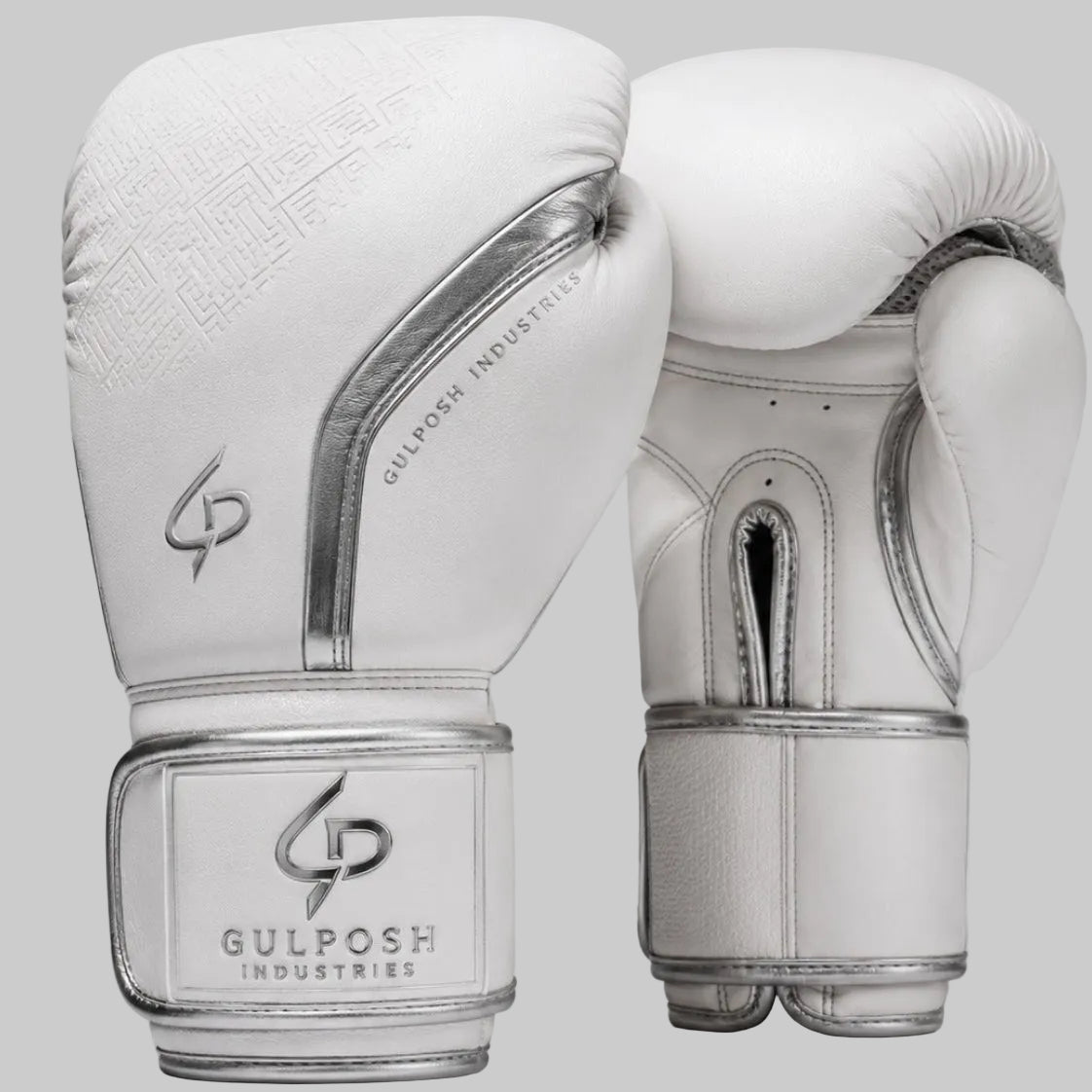 Gulposh Industries Stealth-Luxe All-White & Silver Boxing Gloves
