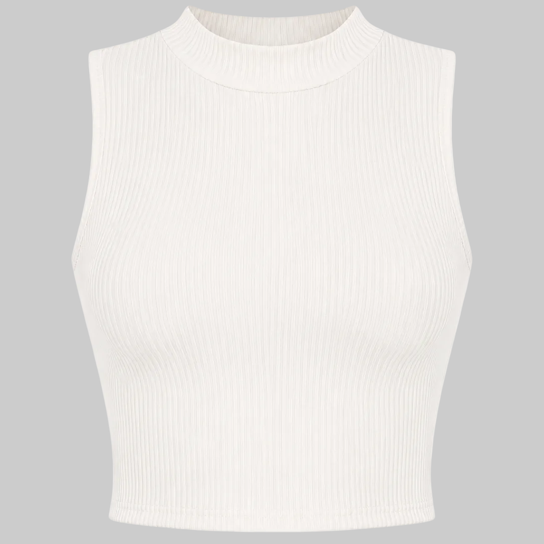 Women's Ribbed Mock Neck Sleeveless Crop Top