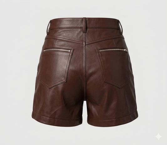 Siren High-Waisted Exposed Zip Leather Shorts